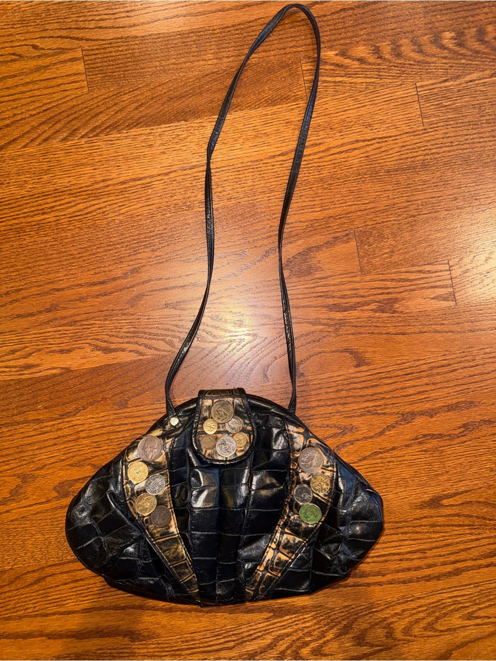 Black Coin-Accent Shoulder Bag